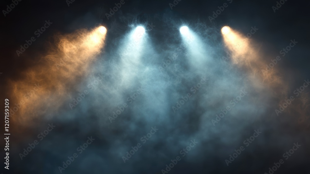 Fototapeta premium A dramatic scene featuring beams of light cutting through hazy smoke, creating an atmospheric and moody effect.