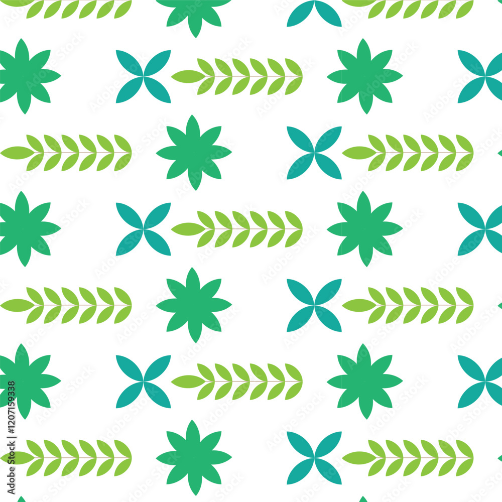 Fototapeta premium Seamless Green Floral Pattern with leaves background