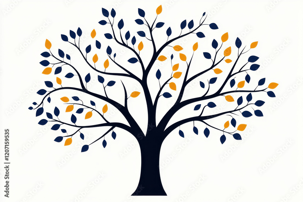 A tree with blue and yellow leaves A tree with blue and yellow leaves