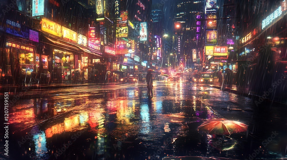 Rainy Night in a Neon-Lit City Rainy Night in a Neon-Lit City