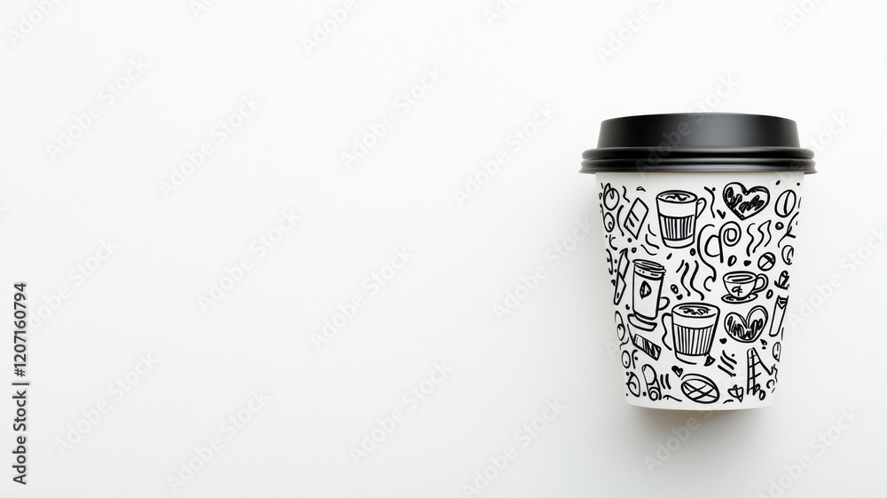A decorative coffee cup featuring playful doodles on a white background, emphasizing a fun and creative design. A decorative coffee cup featuring playful doodles on a white background, emphasizing a fun and creative design.