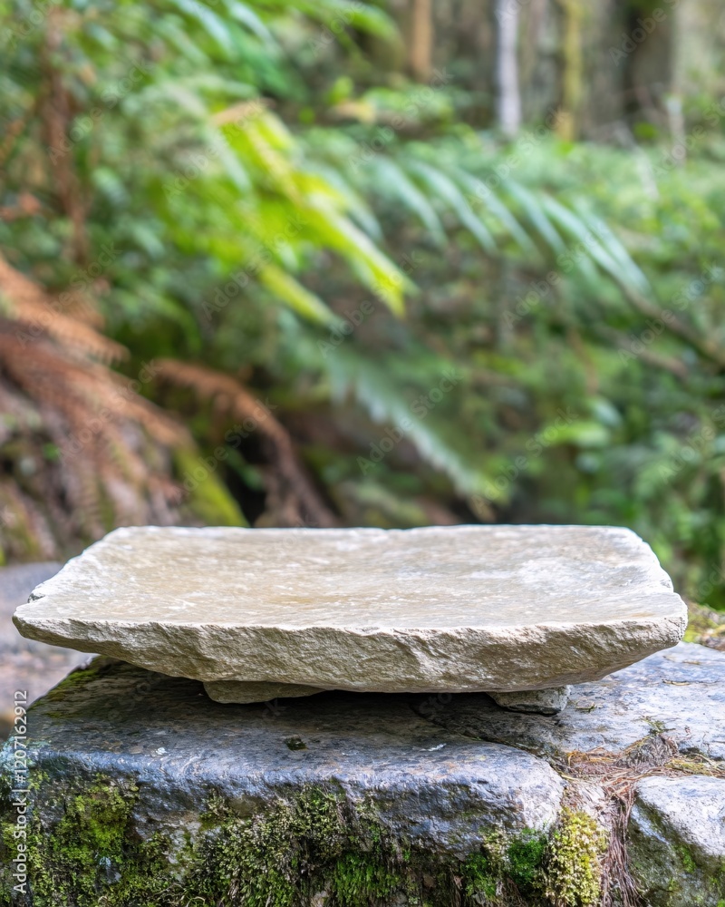 Serene Stone Platform in Lush Green Forest Nature Scene Serene Stone Platform in Lush Green Forest Nature Scene
