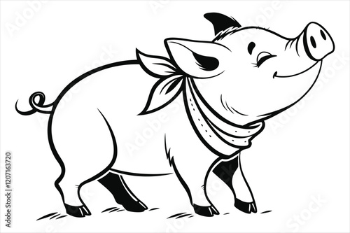 Vector illustration of pig isolated on white background.