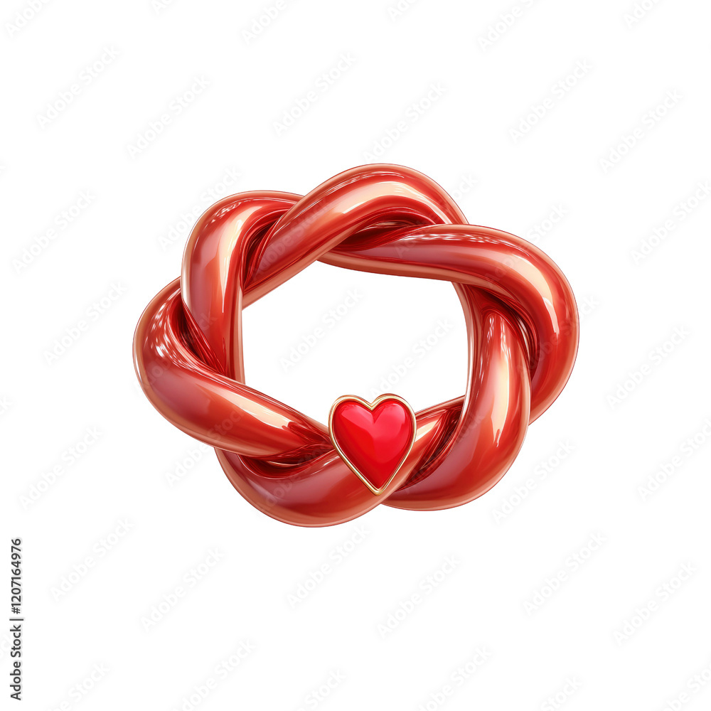 Naklejka premium Red Intertwined Heart Frame 3D Render of Valentine's Day Love Symbol