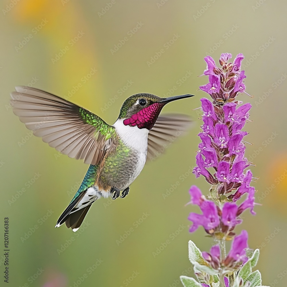 Naklejka premium Hummingbird in Flight Graceful Wings Nature Beauty