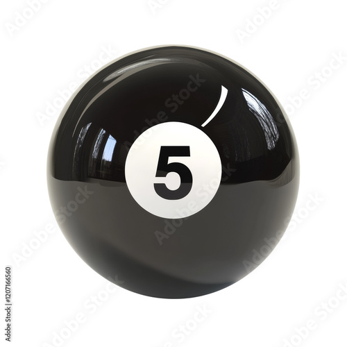 Black billiard ball number five isolated on white background photo