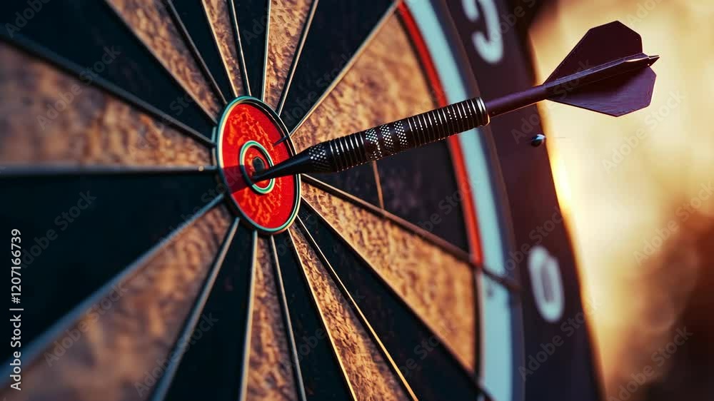 Black and red target with a red bullseye. A black and silver dart is in the bullseye