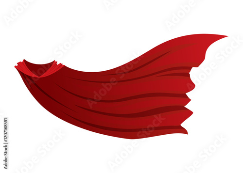 Superhero red cape in front view. Scarlet fabric silk cloak. Mantle costume or cover cartoon vector illustration