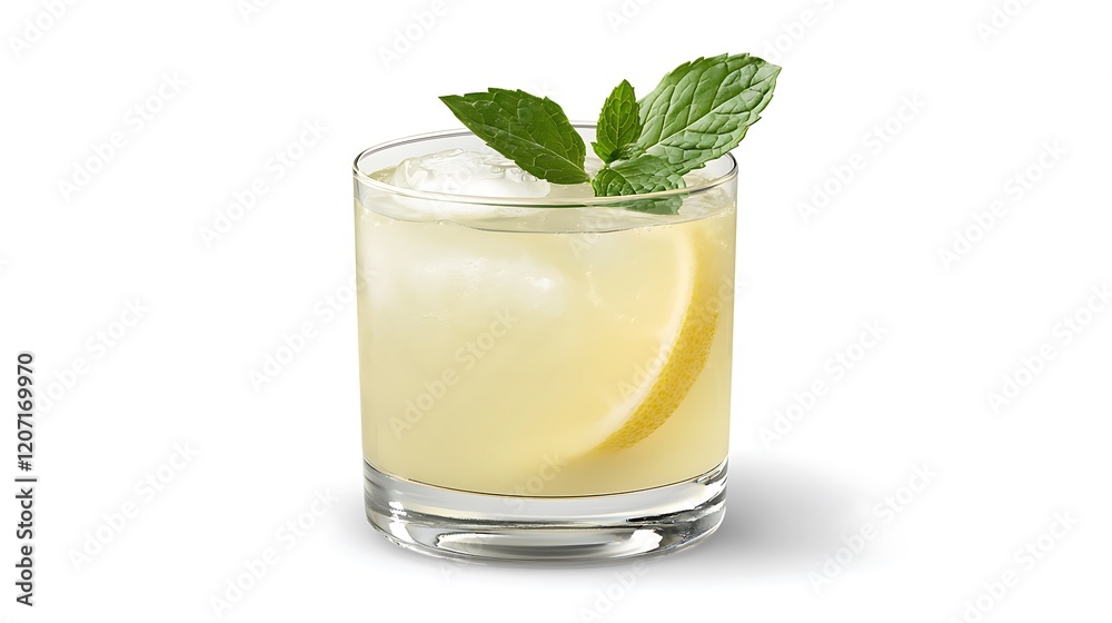 Refreshing lemon mint cocktail drink, ice cubes, summer Refreshing lemon mint cocktail drink, ice cubes, summer