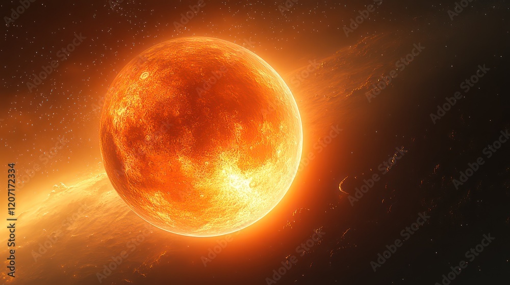 Fototapeta premium Fiery Celestial Body: A Blood Moon's Glowing Aura in the Cosmos