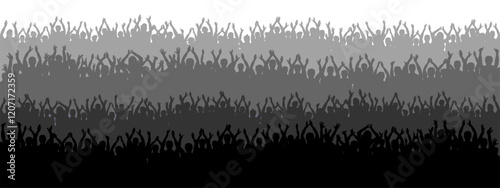 Crowd of people silhouette, cheerful fans people. Big event, concert or sport. Vector illustration