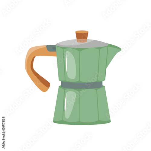 Geyser coffee maker. Flat vector illustration of Italian moka pot. Stove-top coffee maker. Design element for coffee shops, cafes and restaurants.