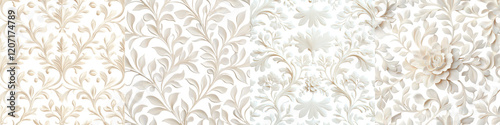 Elegant seamless floral damask pattern in beige and white tones with ornamental decorative botanical motifs vintage baroque inspired design luxurious romantic classic wallpaper or textile background
