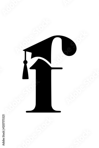 Wallpaper Mural Letter F with graduation cap icon, Black and white graphic of the letter F wearing a graduation cap, symbolizing education, academic success, learning, and scholarly achievement.  
  
 Torontodigital.ca