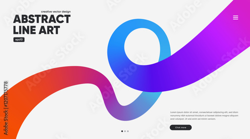 Abstract gradient color brush line art for poster banner background. Modern rainbow line on white. Wavy fluid line brush stroke.