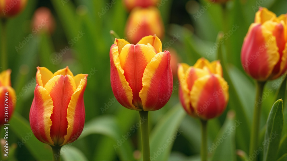Vibrant red and yellow tulips in spring garden Vibrant red and yellow tulips in spring garden