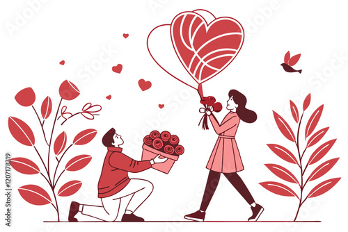 couple with heart happy valentines day 