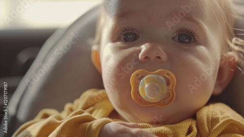 Pacifier Moments: A baby quietly soothed by a pacifier, the perfect solution for fussy times, offering comfort and peace to both the little one and the parents.
