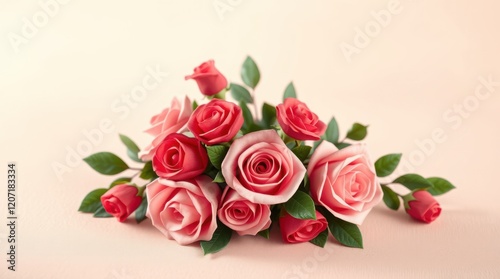 Wallpaper Mural A delicate bouquet of pink and red roses arranged on a soft peach background. Perfect for Valentine's Day, Mother's Day, or any romantic occasion. Torontodigital.ca