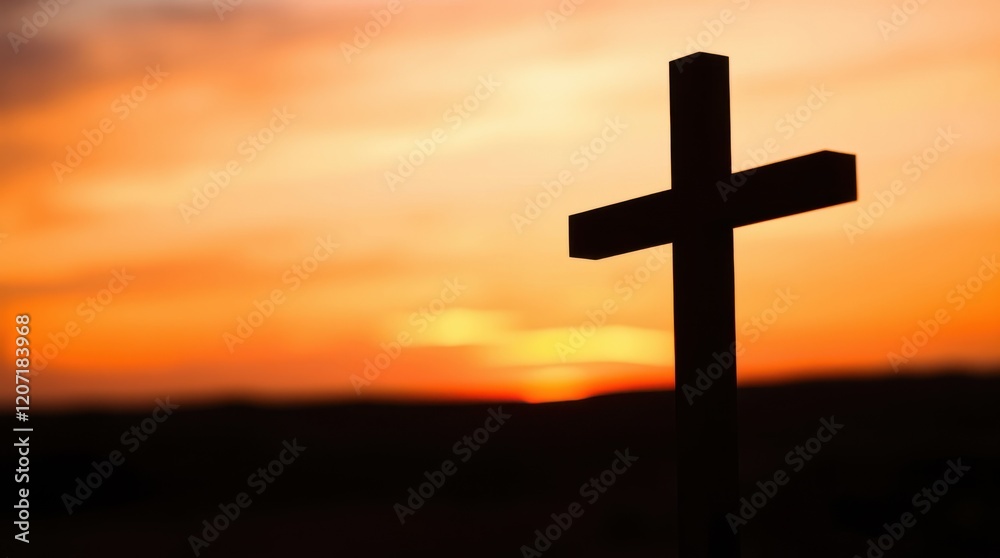 Silhouette of a cross against a vibrant sunset. A peaceful and evocative image. Silhouette of a cross against a vibrant sunset. A peaceful and evocative image.