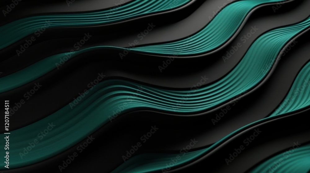 Fototapeta premium Abstract Teal and Black Wavy Lines Background Design: Modern Minimalist 3D Render