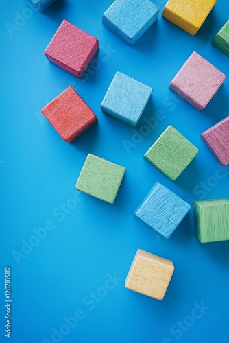 Wallpaper Mural Colorful wooden building blocks on a blue background Torontodigital.ca