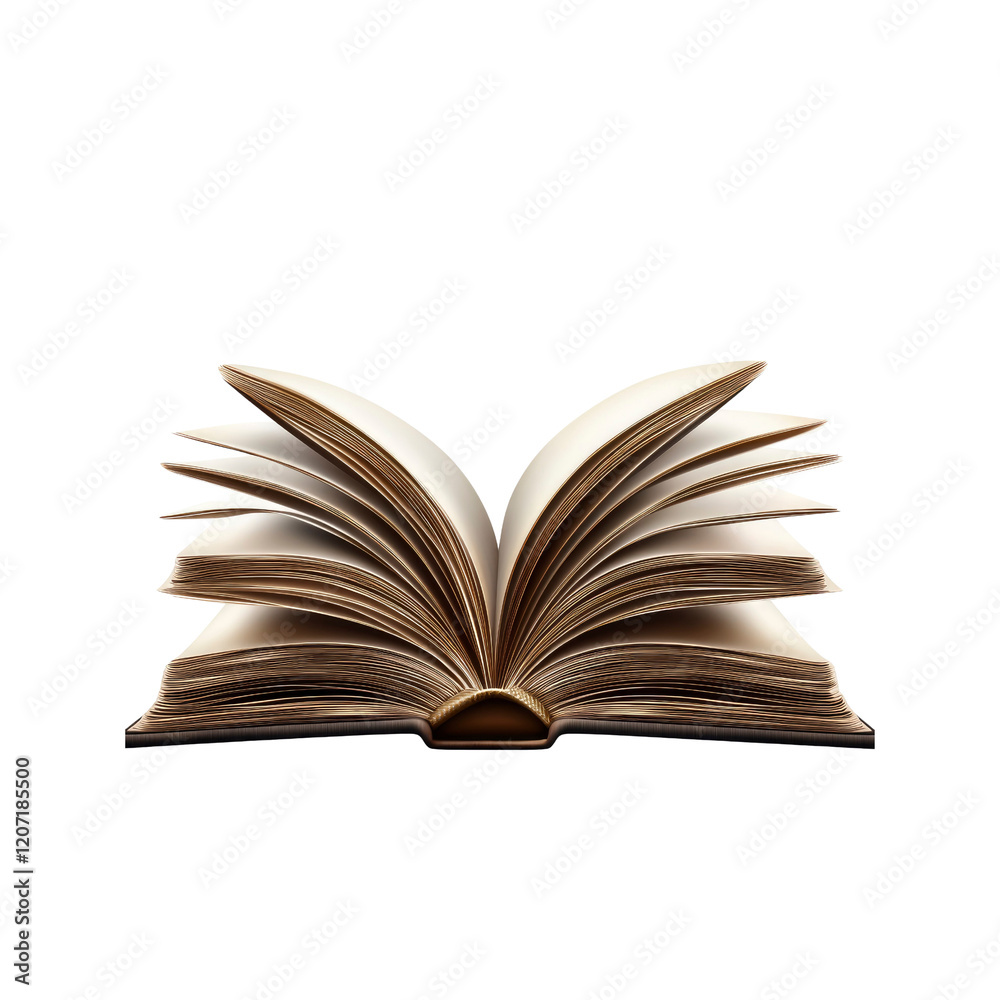 Fototapeta premium Open Antique Book with Pages Fanning Out on Transparent background