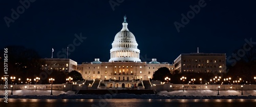 Iconic U.S. Capitol in Washington D.C. Under Winter night