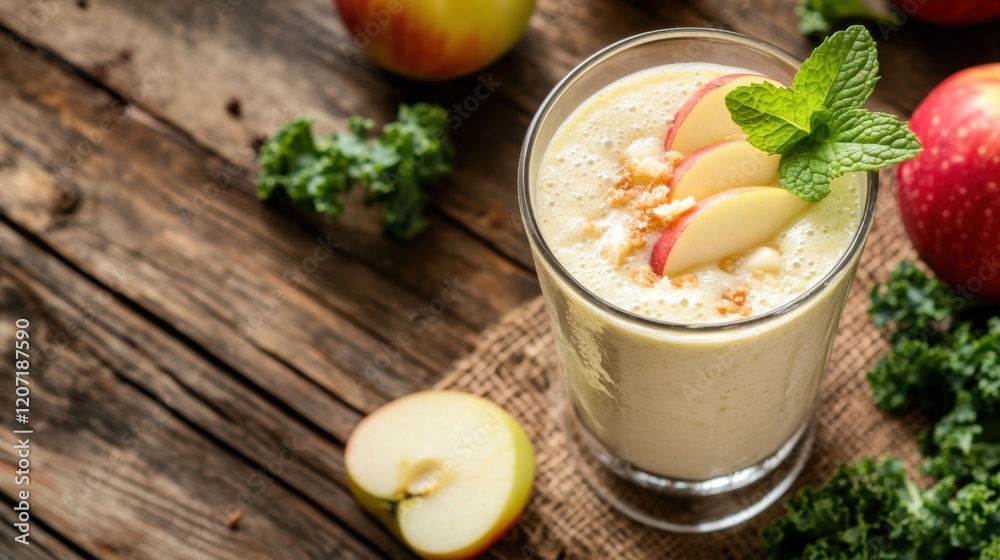 Refreshing Green Smoothie with Apple Slices and Fresh Mint Garnish Refreshing Green Smoothie with Apple Slices and Fresh Mint Garnish