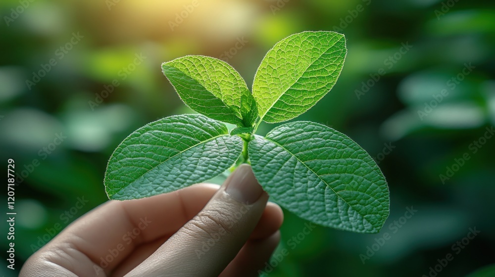 Hand holding vibrant green sprout, sunlight. Hand holding vibrant green sprout, sunlight.