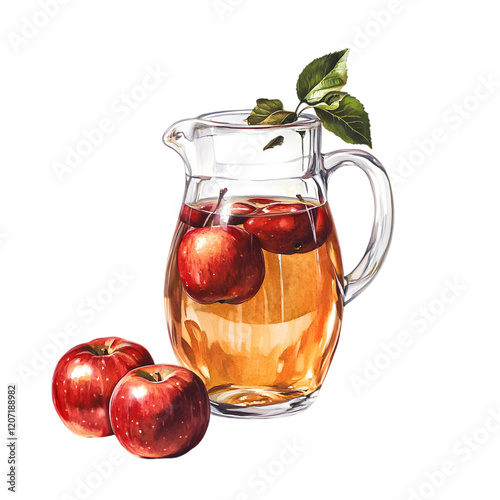 Fresh Apple Juice in jug on transparent background
