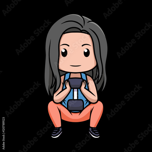 Girl chibi kawaii character in squad pose illustration in dark background