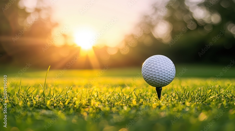 Golf teeing ground in golf course with sunrise background. Golf teeing ground in golf course with sunrise background.