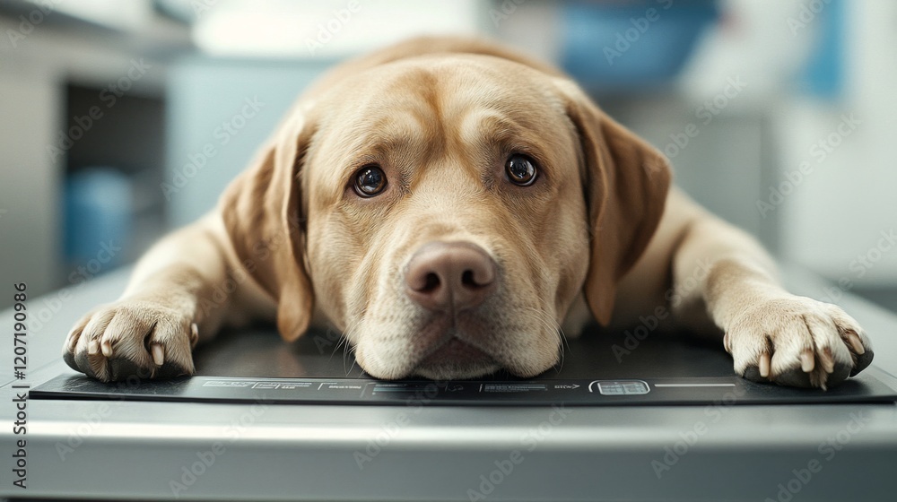 A Calm Labrador Awaits Examination at the Veterinary Clinic A Calm Labrador Awaits Examination at the Veterinary Clinic
