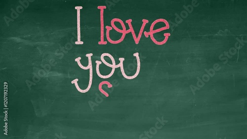 Charming chalkboard-style art with a love message and cute heart accents. Great for celebrating love and affection
