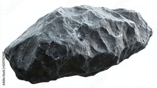 Rough Black Stone with Textured Surface on a White Background