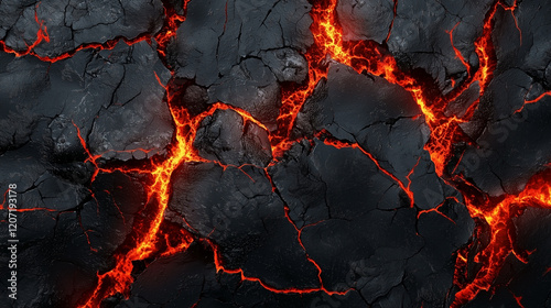 liquid red-hot lava flows on the ground