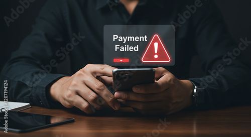 Payment Failed Alert on Smartphone: Digital Transaction Error with Red Warning Icon photo