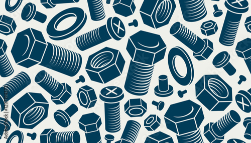 Different size bolts and nuts seamless background, vector repair and maintenance endless wallpaper, fix service workshop, elements easy to use separately.