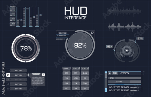 Futuristic HUD interface elements with blue glowing accents.