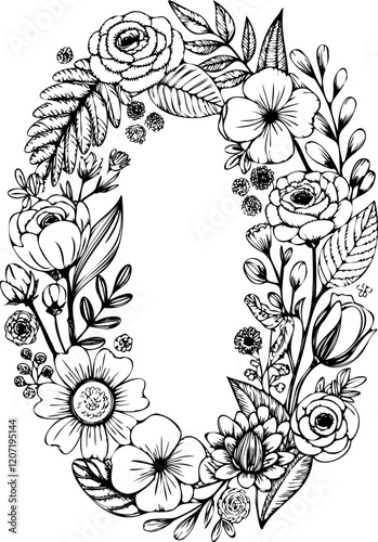 Number 0 outline art vector floral pattern drawing spring element decoration svg file