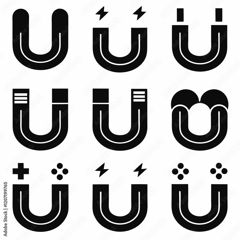 U-Shaped Magnet Icons Set for Design U-Shaped Magnet Icons Set for Design