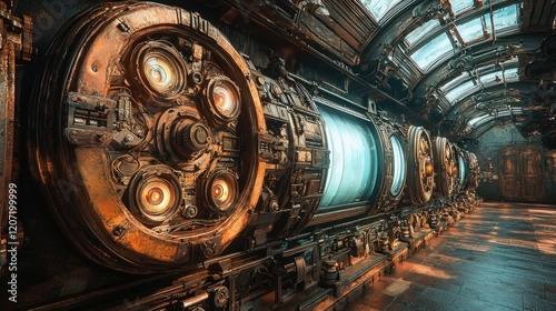Wallpaper Mural Steampunk Corridor: A Futuristic Industrial Interior Torontodigital.ca