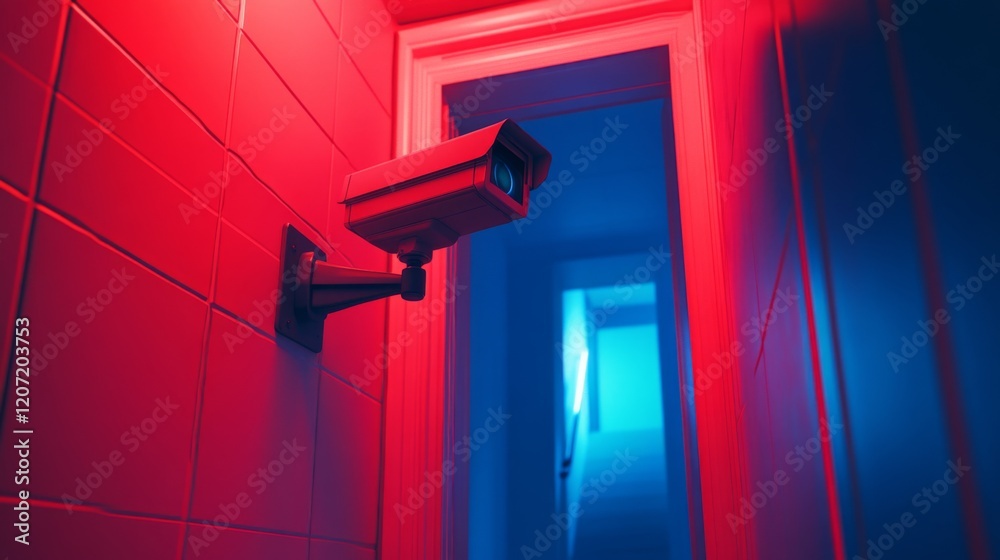 A striking image of a CCTV camera positioned at the entrance of a corporate office, emphasizing security measures in business environments A striking image of a CCTV camera positioned at the entrance of a corporate office, emphasizing security measures in business environments