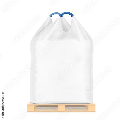 Flexible two loop big bag on wooden pallet mockup. High realistic. Vector illustration isolated on white background. Ready for use in presentation, promo, advertising and more. EPS10.