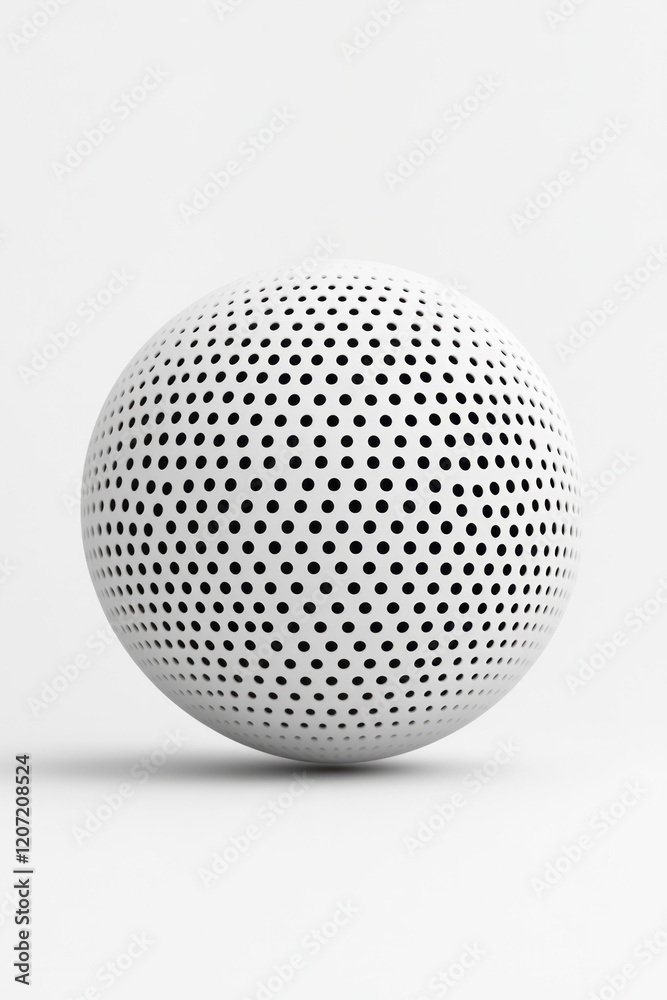 A minimalist abstract 3D sphere with evenly spaced perforations in subtle shades, offering a clean and sophisticated visual appeal,