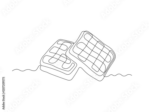 Abstract Viennese waffles, dessert for breakfast, continuous single one line art hand drawing sketch logo