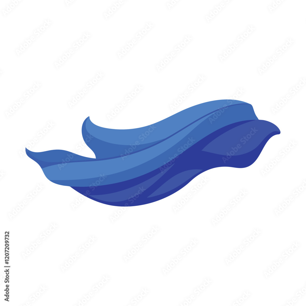Floating elegant blue fabric isolated flat vector illustration on white background. Floating elegant blue fabric isolated flat vector illustration on white background.