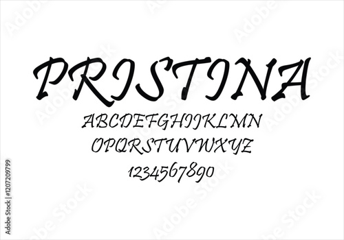 Pristinia font for logo and headline. Isolated vector typeset