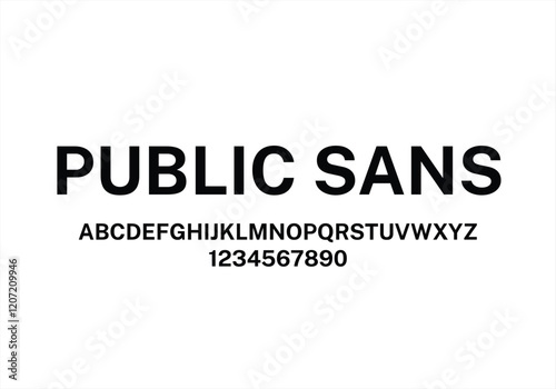 Public Sans font for logo and headline. Isolated vector typeset